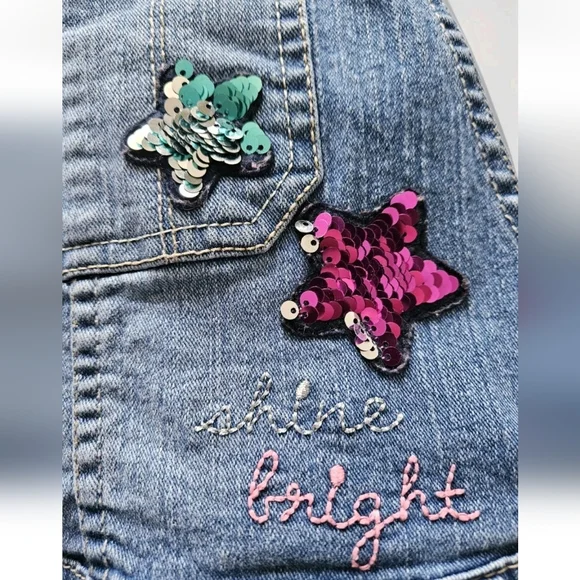 Jordache Girls Denim Overall Shorts XL/XG (14-16) Embroidered Butterfly Star - Picture 2 of 7